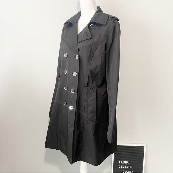 Express black trench coat jacket lightweight size large buttons - Picture 4 of 8